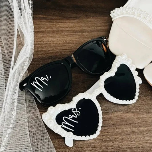 2 gafas de perlas para Sr. y Sra. – Accesorios para fotos de boda para la pareja | Despedida de soltera y decoración de bodas
