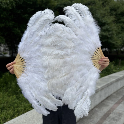 Abanico Grande de Plumas de Avestruz Blancas – Elegante Abanico para Baile y Actuaciones Escénicas (100 cm / 130 cm)