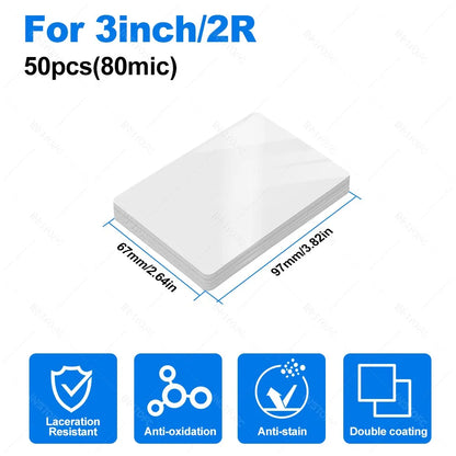 50 Sheets Laminating Film – 80 Micron PET/EVA Thermal Lamination Pouches for 3R, 4R, 5R, A6, A5 & A4, Photos, Files, Cards & Menus