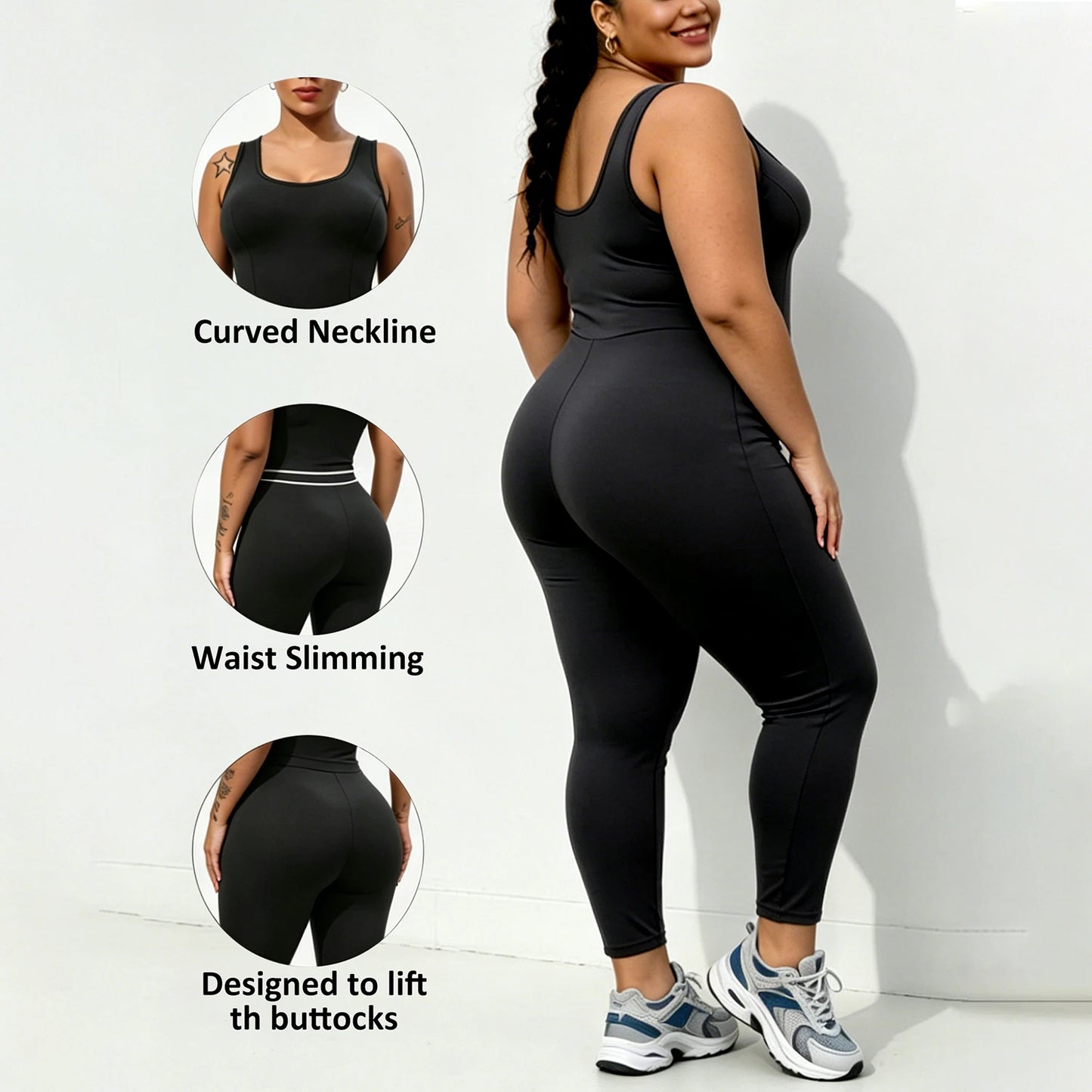 Plus Size Women's Workout Jumpsuit – Sleeveless One-Piece Yoga Romper with Stretch Leggings for Fitness & Activewear