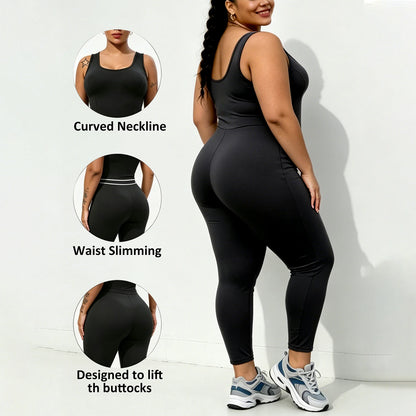 Plus Size Women's Workout Jumpsuit – Sleeveless One-Piece Yoga Romper with Stretch Leggings for Fitness & Activewear