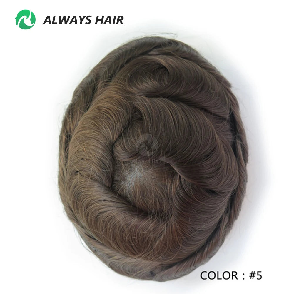 0.12-0.14mm PU Skin Hombres Peluquín – Peluca de Sistema Capilar de Cabello Humano Indio de Grosor Completo | Reemplazo de Cabello Natural con 130% de Densidad