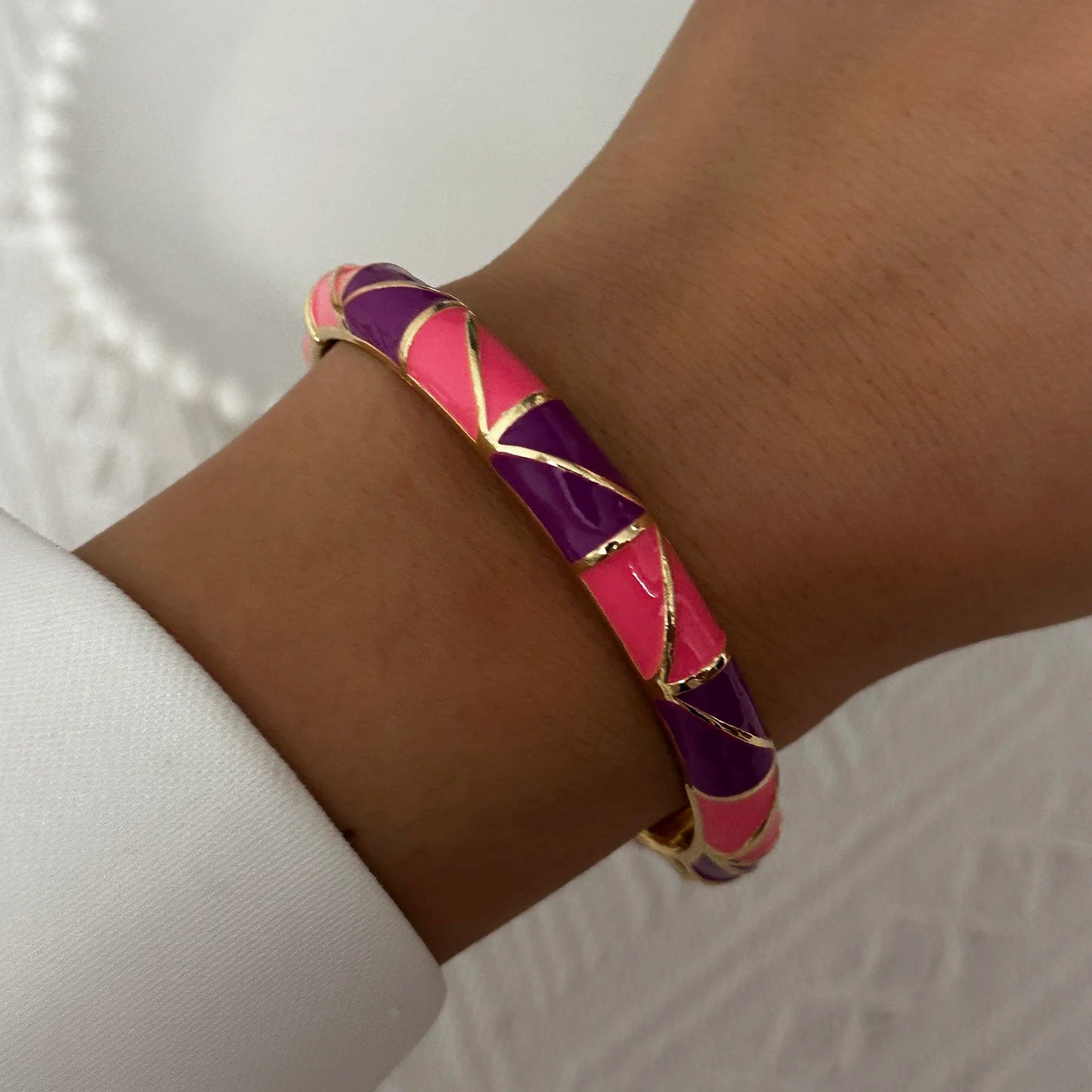 Elegante pulsera de esmalte de flores con circonitas – Pulsera retro chapada en oro con ojo turco floral para mujer | Joyería de moda para fiesta