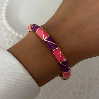 Elegante pulsera de esmalte de flores con circonitas – Pulsera retro chapada en oro con ojo turco floral para mujer | Joyería de moda para fiesta