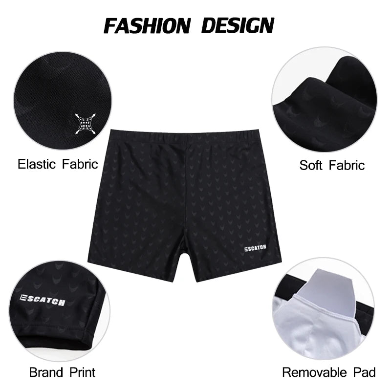 ESCATCH Men's Printed Swim Trunks – Plus Size Quick-Dry Elastic Swimsuit with Soft Liner for Beach & Swimming