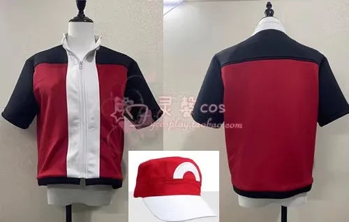 Ash Ketchum Inspired Trainer Cosplay Costume Set – Red Jacket & Hat Outfit for Men & Women Halloween, Christmas & Party Roleplay