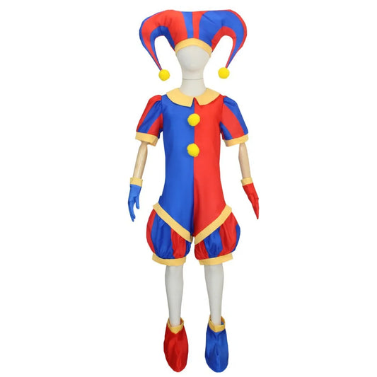 Pomni Digital Circus Cosplay Costume – Christmas Cartoon Jumpsuit with Hat for Kids, Theater Performance, Carnival & Party Outfit