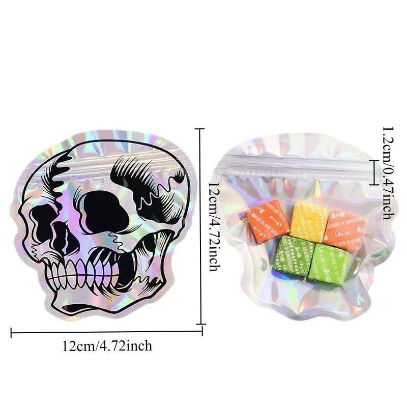 10-100PCS Halloween Skull Treat Bags, Laser Printed Self Sealing Gift Packaging Pouches, Reusable Candy Bags for Cookies, Jewelry, Halloween Party Favors and Trick or Treat Gifts