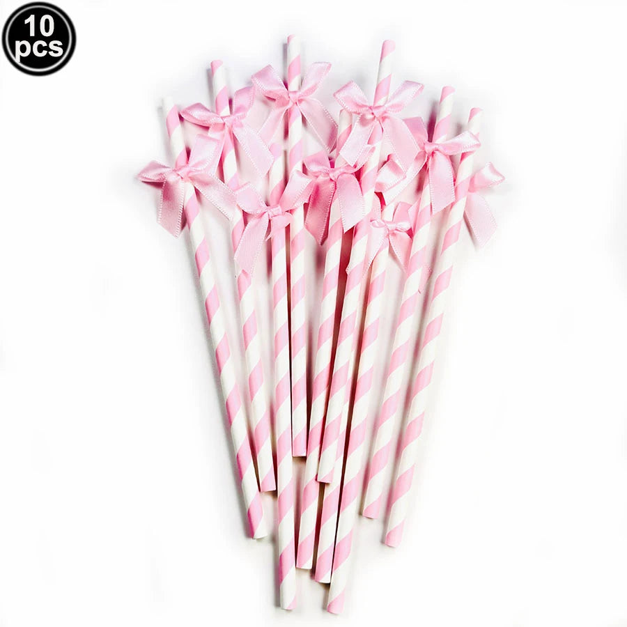 Kit de Fête d'Anniversaire Rose – Thème Princesse Bannière, Ballons Nœud, Pailles, Assiettes en Papier Jetables, Serviettes et Gobelets Vaisselle Décorations pour Fêtes d'Anniversaire de Filles