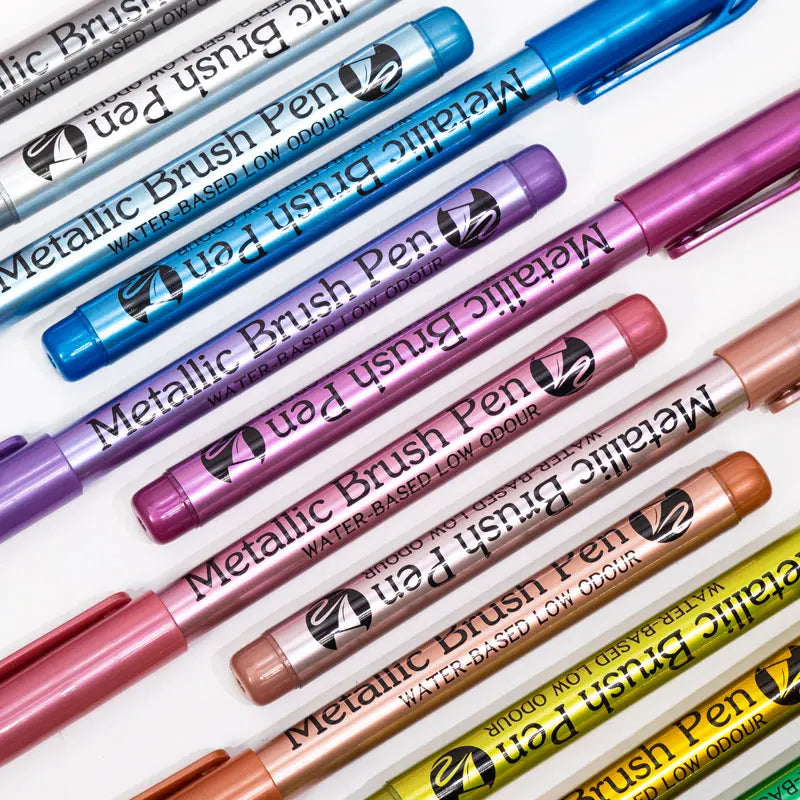 12 Colors Metallic Marker Pens – Shimmer Paint Markers for Black Paper, Glass, Rock Painting, DIY Crafts, Scrapbooking & Student Art Supplies