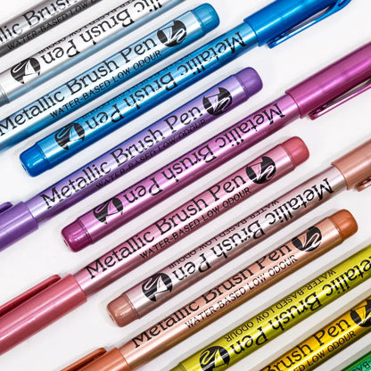 12 Colors Metallic Marker Pens – Shimmer Paint Markers for Black Paper, Glass, Rock Painting, DIY Crafts, Scrapbooking & Student Art Supplies