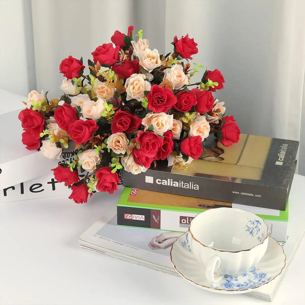 Flores de Rosas de Seda Artificial – Decoración de Ramos de Boda, Guirnaldas Florales DIY y Decoración de Pared, Arreglos para Festivales en el Hogar, Accesorios de Fotografía y Suministros para Manualidades de Scrapbooking