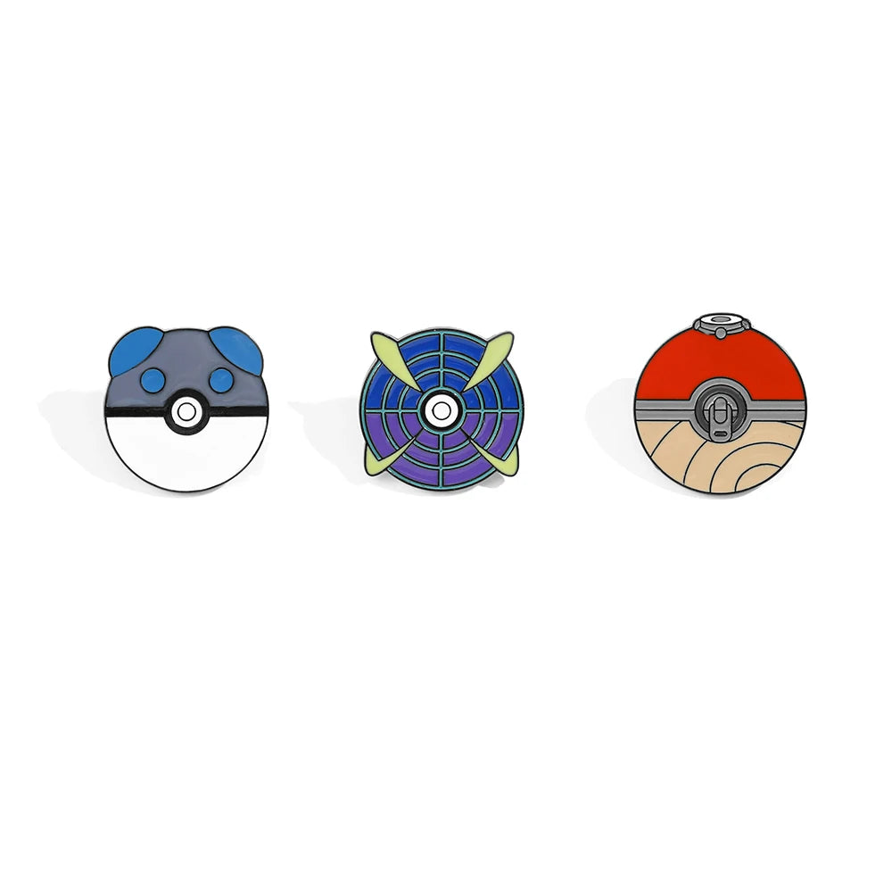14PCS Pokémon Poké Ball Enamel Brooch Set – Minimalist Cartoon Metal Pins for Backpack & Clothing Accessories