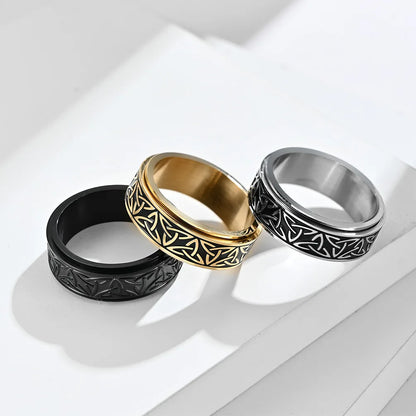Viking Celtic Knot Rune Ring – Stainless Steel Rotating Spinner Ring for Men | Anti-Stress Anxiety Fidget Jewelry Gift