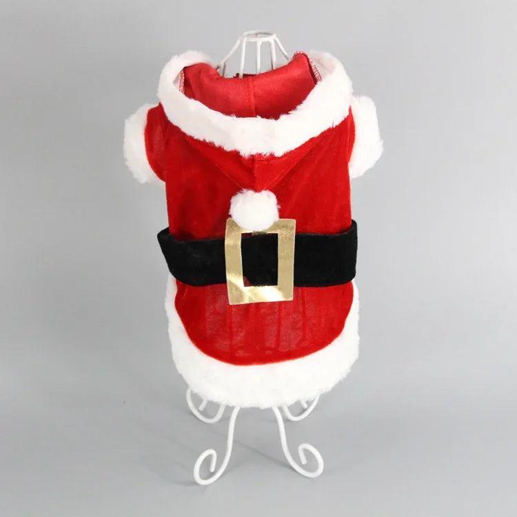Santa Christmas Costume for Small Dogs & Cats – Winter Hooded Coat Jacket for Puppies, Chihuahua, Yorkie & Small Pets, Holiday Gift