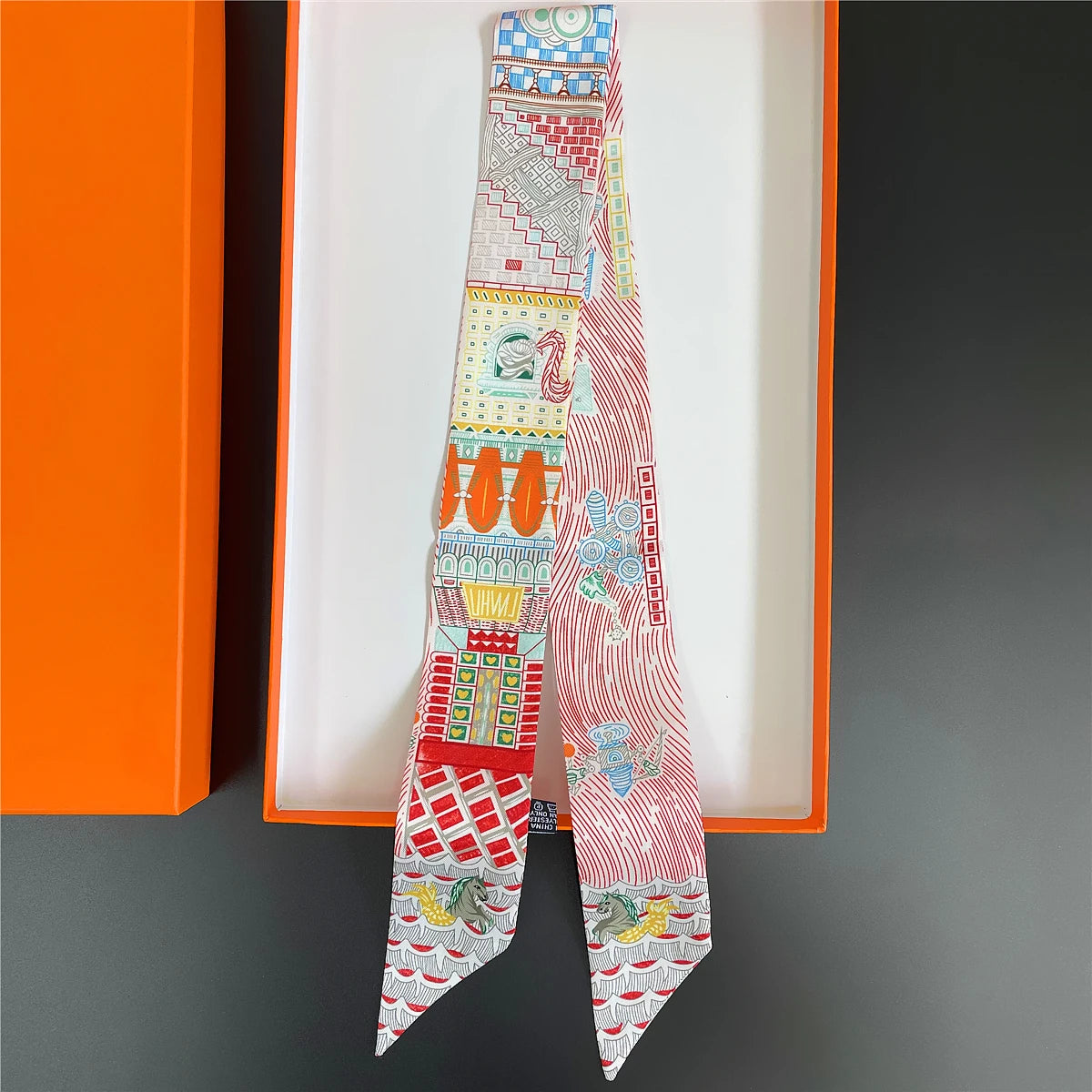 Pañuelo estrecho de sarga de seda 100 % de lujo para mujer, diseño de marca, pañuelo para bolso, pañuelo para el cuello, diadema para el pelo