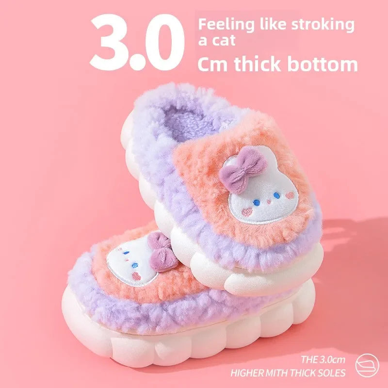 Kids Winter Plush Slippers Warm Non-Slip Cartoon Snow Princess House Shoes for Girls & Boys