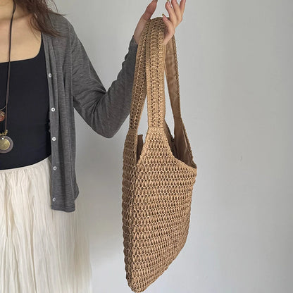 Sac à bandoulière en rotin tressé pour femmes – Grand sac cabas en paille tressée, sac de plage d'été pour femmes, sac de voyage décontracté pour les vacances, le shopping et un usage quotidien