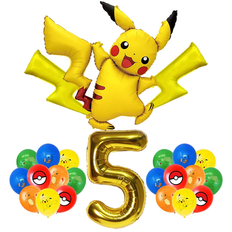 Pokémon Birthday Party Decorations – Lightning Pikachu Balloon Set with Disposable Tableware, Banner, Backdrop & Plates for Kids Events