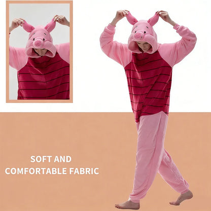 Cute Pig Animal Pajamas Onesie – Kawaii Cartoon Hoodie Jumpsuit, Soft Warm Cosplay Sleepwear for Home, Lounging & Parties