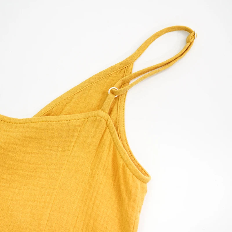 Vintage Women's Maxi Dress 100% Cotton Crepe Gauze V-Neck Sleeveless Bandage Long Elegant Summer Dress