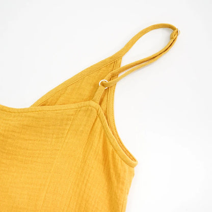 Vintage Women's Maxi Dress 100% Cotton Crepe Gauze V-Neck Sleeveless Bandage Long Elegant Summer Dress