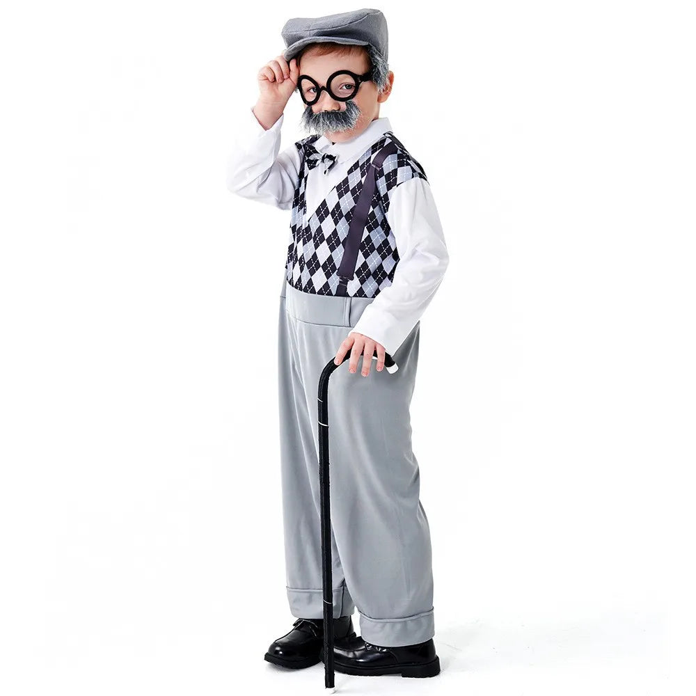 Halloween Children’s Cosplay Costumes – Grandpa & Centenarian Character Performance Wear for Kids Dress-Up & Stage Play