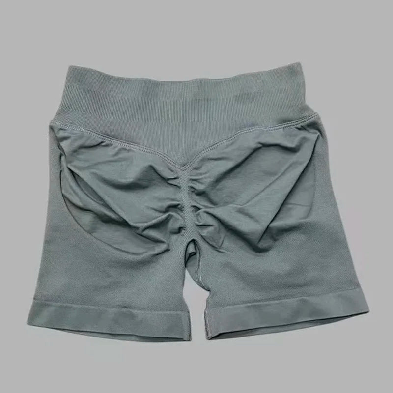 HISTELLO Pantalones cortos de yoga sin costuras de 4.5" para mujer – Pantalones cortos deportivos de talle bajo con efecto fruncido para gimnasio, fitness, correr y ropa deportiva