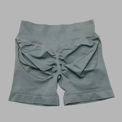 HISTELLO Pantalones cortos de yoga sin costuras de 4.5" para mujer – Pantalones cortos deportivos de talle bajo con efecto fruncido para gimnasio, fitness, correr y ropa deportiva