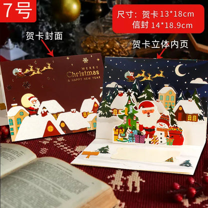 3D Santa Christmas Greeting Card – Folding Merry Christmas Best Wishes Card, Xmas Gift, New Year Blessing & Thank You Postcard