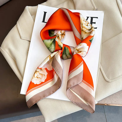 70x70CM Foulard en soie imprimé pour femme – Châle Pashmina carré tendance, tour de cou de luxe, bandeau et bandana décoratif
