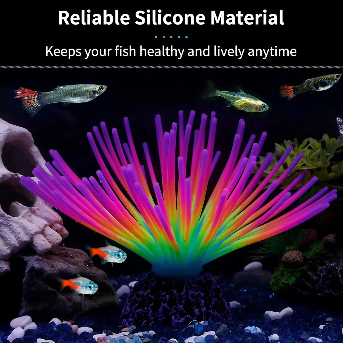 Glowing Rainbow Sea Urchin Aquarium Ornament – Artificial Silicone Ball Decoration with Luminous Effect for Fish Tank Aquascaping & Landscape Decor