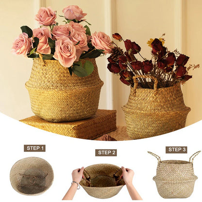 Cesta de mimbre de algas marinas Zerolife – Maceta colgante de ratán natural, cesto de ropa sucia, cesta de pícnic y cesta organizadora para el hogar Cesta Mimbre para plantas, ropa y decoración