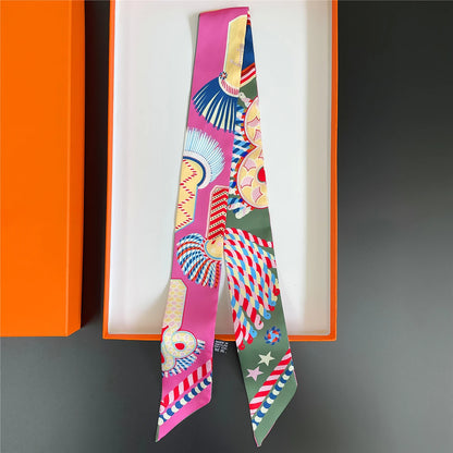 Pañuelo estrecho de sarga de seda 100 % de lujo para mujer, diseño de marca, pañuelo para bolso, pañuelo para el cuello, diadema para el pelo
