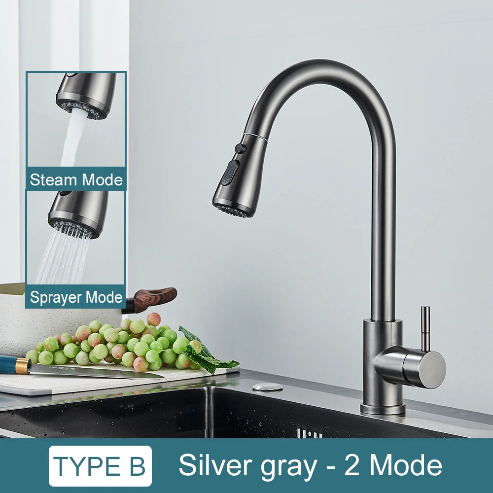 Black Kitchen Faucet – Single-Handle Pull-Out Mixer Tap with 2-Function Spray, Hot & Cold Water, Deck-Mounted Sink Faucet