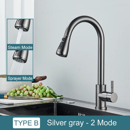 Black Kitchen Faucet – Single-Handle Pull-Out Mixer Tap with 2-Function Spray, Hot & Cold Water, Deck-Mounted Sink Faucet