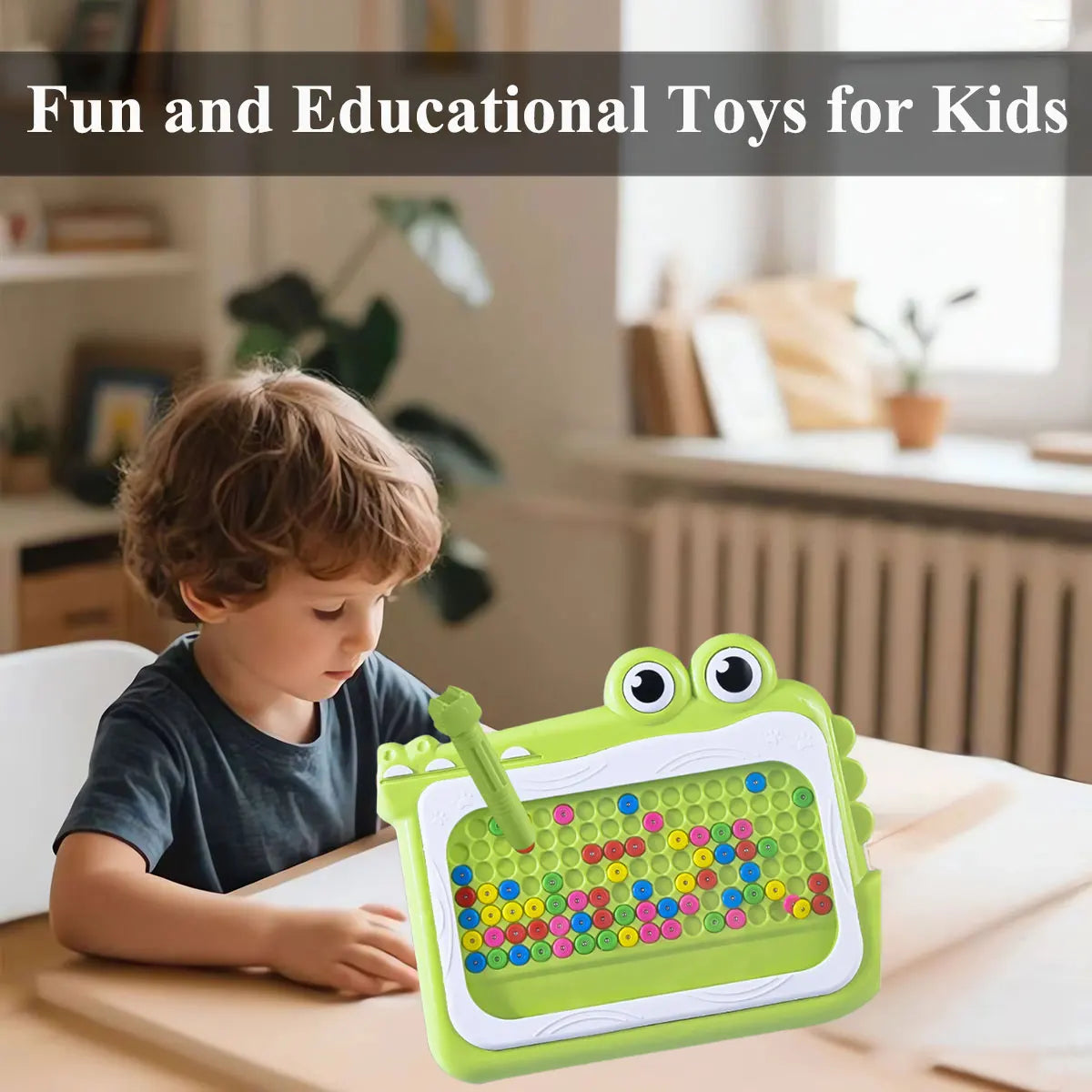Pizarra magnética de cuentas para niños – Juguete educativo Montessori para garabatear con bolígrafo de rompecabezas, juego creativo de dibujo y aprendizaje para niños de 3 a 8 años, regalo STEM interactivo