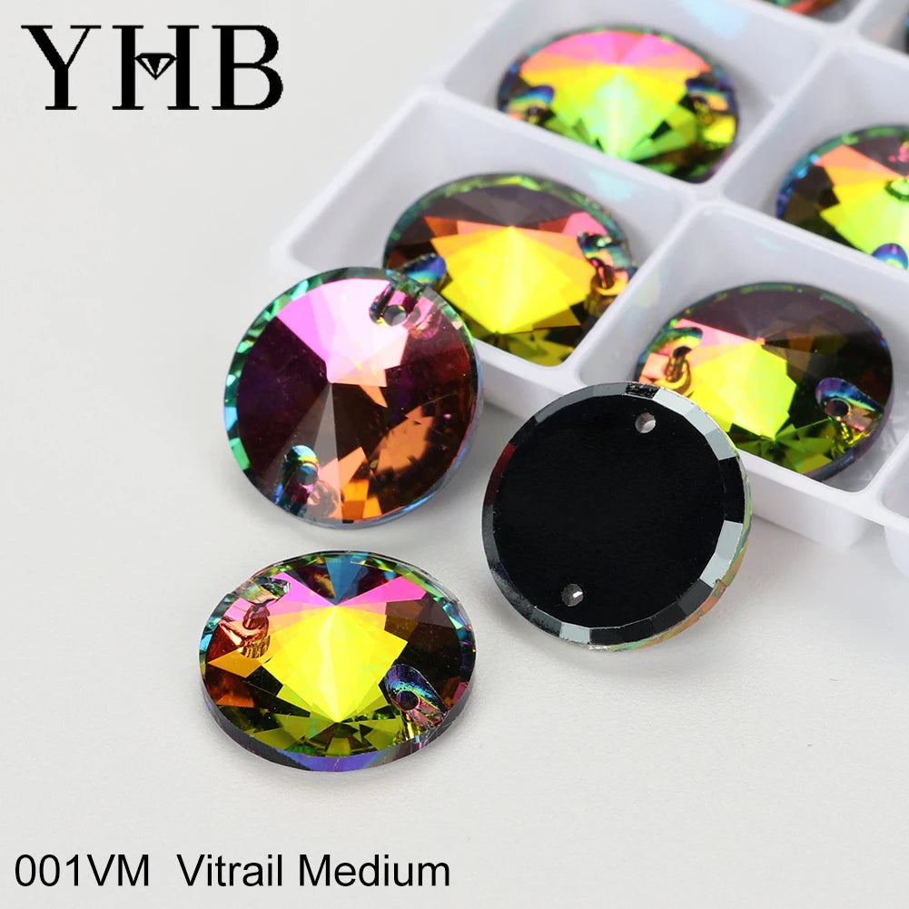 Strass à coudre YHB Crystal Rivoli – Pierres à coudre plates en verre pour vêtements, sacs et artisanat de bricolage