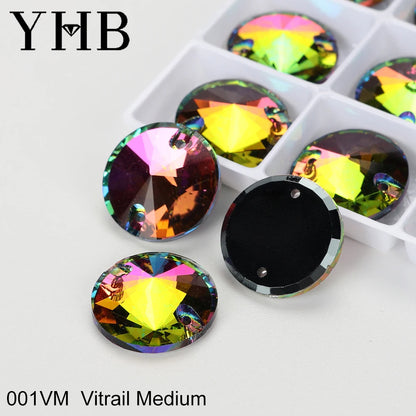 Strass à coudre YHB Crystal Rivoli – Pierres à coudre plates en verre pour vêtements, sacs et artisanat de bricolage