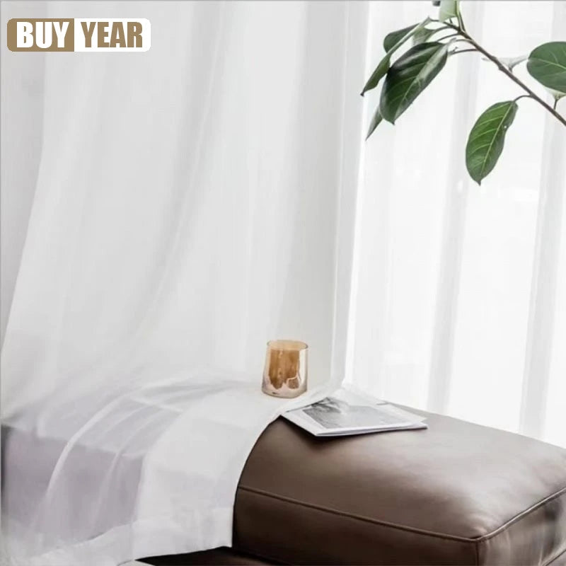 Premium Sheer Voile Curtains – White Linen-Look Window Panels for Bedroom & Living Room