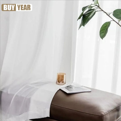 Premium Sheer Voile Curtains – White Linen-Look Window Panels for Bedroom & Living Room