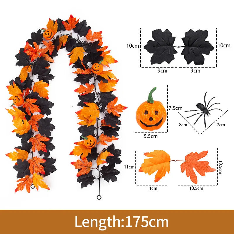2M Artificial Maple Leaf Garland – Faux Fallen Leaves Autumn Rattan Decor for Thanksgiving, Halloween, Wedding, Christmas & Holiday Festivals