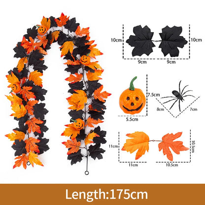 2M Artificial Maple Leaf Garland – Faux Fallen Leaves Autumn Rattan Decor for Thanksgiving, Halloween, Wedding, Christmas & Holiday Festivals