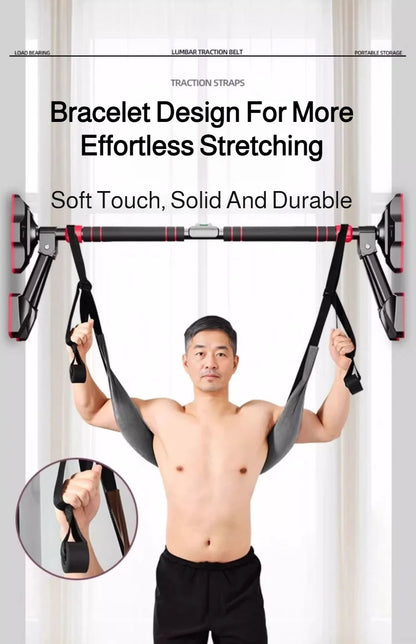 Cinturón de tracción lumbar – Cinturón de apoyo para estiramiento espinal doméstico para relajación de cintura, estiramiento de espalda y ejercicio de descompresión en barra horizontal