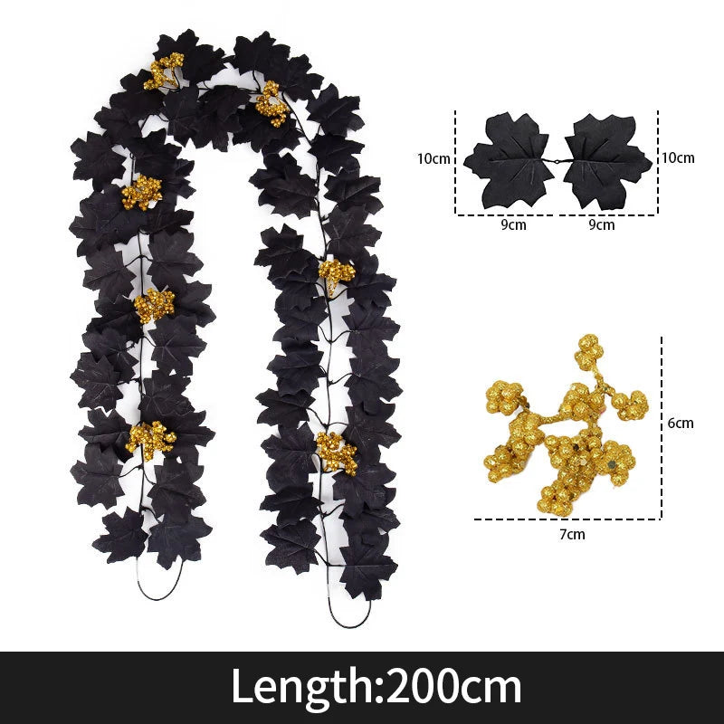 2M Artificial Maple Leaf Garland – Faux Fallen Leaves Autumn Rattan Decor for Thanksgiving, Halloween, Wedding, Christmas & Holiday Festivals
