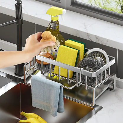 Soporte de esponja de acero inoxidable para fregadero – Escurridor de cocina y organizador de jabón para almacenamiento en el fregadero