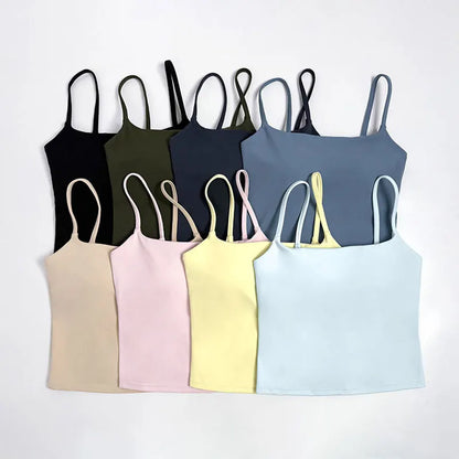 NCLAGEN Top Deportivo de Tirantes para Mujer con Sujetador Incorporado – Chaleco de Yoga con Cuello Cuadrado para Gimnasio, Correr, Fitness y Ropa Deportiva