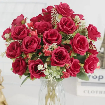 Ramo de Rosas Peonías Blancas Artificiales de 30cm – Flores Falsas de Seda con 5 Flores Grandes y 4 Capullos para Ramos de Novia, Decoración del Hogar y Arreglos Florales