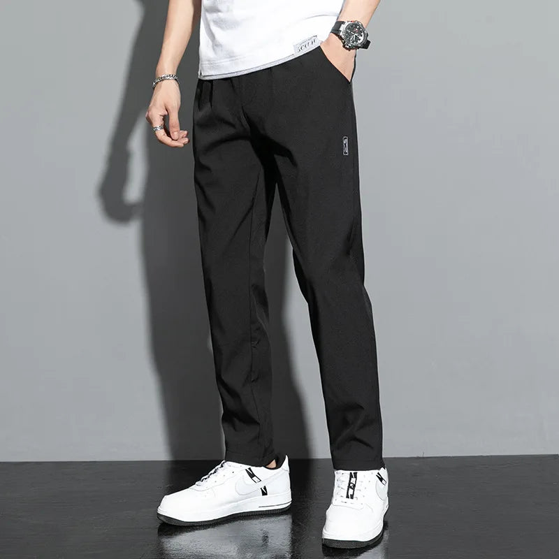 2026 Men's Summer Ice Silk Pants – Lightweight Stretch Trousers with Elastic Waist, Smooth Casual Fit, Available in 3 Colors