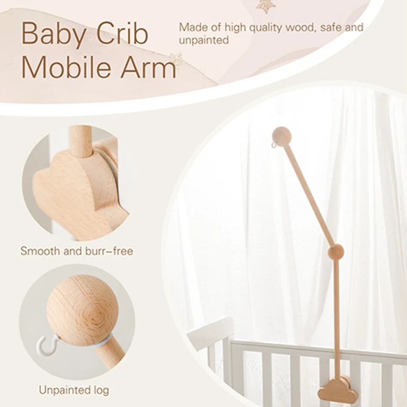 Baby Wooden Bed Bell Bracket – Newborn Crib Mobile Stand for 0-12 Months, Wooden Hanging Toy Holder with Crochet Bed Bell Rattle, Infant Nursery Decoration & Sensory Baby Toy Accessory